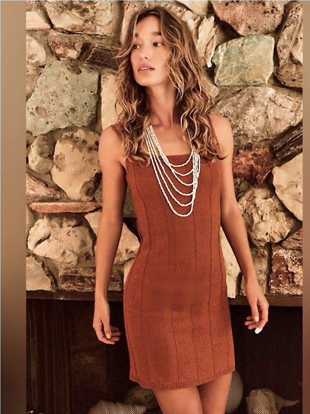 FP Beach Knit Mini Dress in Brown Size Small